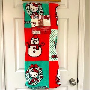 Hello Kitty Christmas Holiday Wreath Red & Green Throw Blanket 50" × 70"